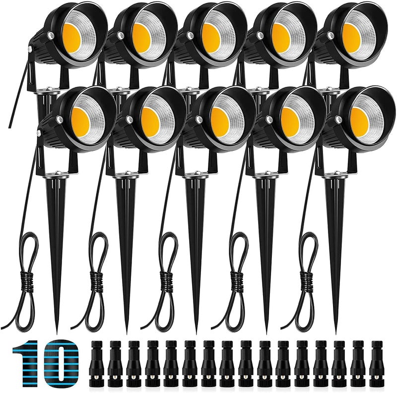 ZUCKEO 10W Low Voltage Landscape Lights LED Landscape Lighting with Connectors 12V Waterproof Outdoor Landscape Spotlights Floor Yard Lawn Best Garden Lights 1000LM Warm White (10Pack with Connector) - Image 1